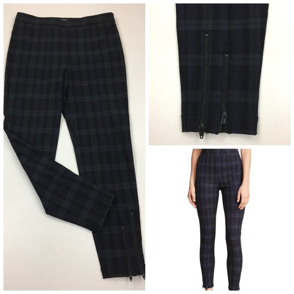 T by ALEXANDER WANG High Rise Waist Plaid Double Zip Ankle Cropped Skinny Pant